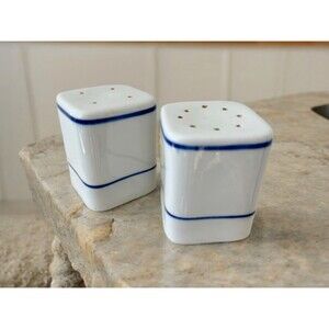 Salt and Pepper Shakers Viana Do Castelo Square Porcelain Portugal Blue Vintage